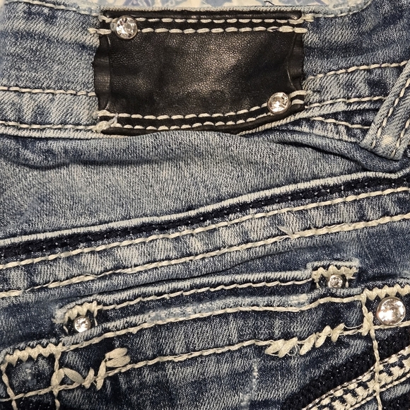 Y2K VIGOSS The Dublin Capri Jeans 9/10 Blue Embellished Rhinestone Bling Denim - Picture 12 of 16